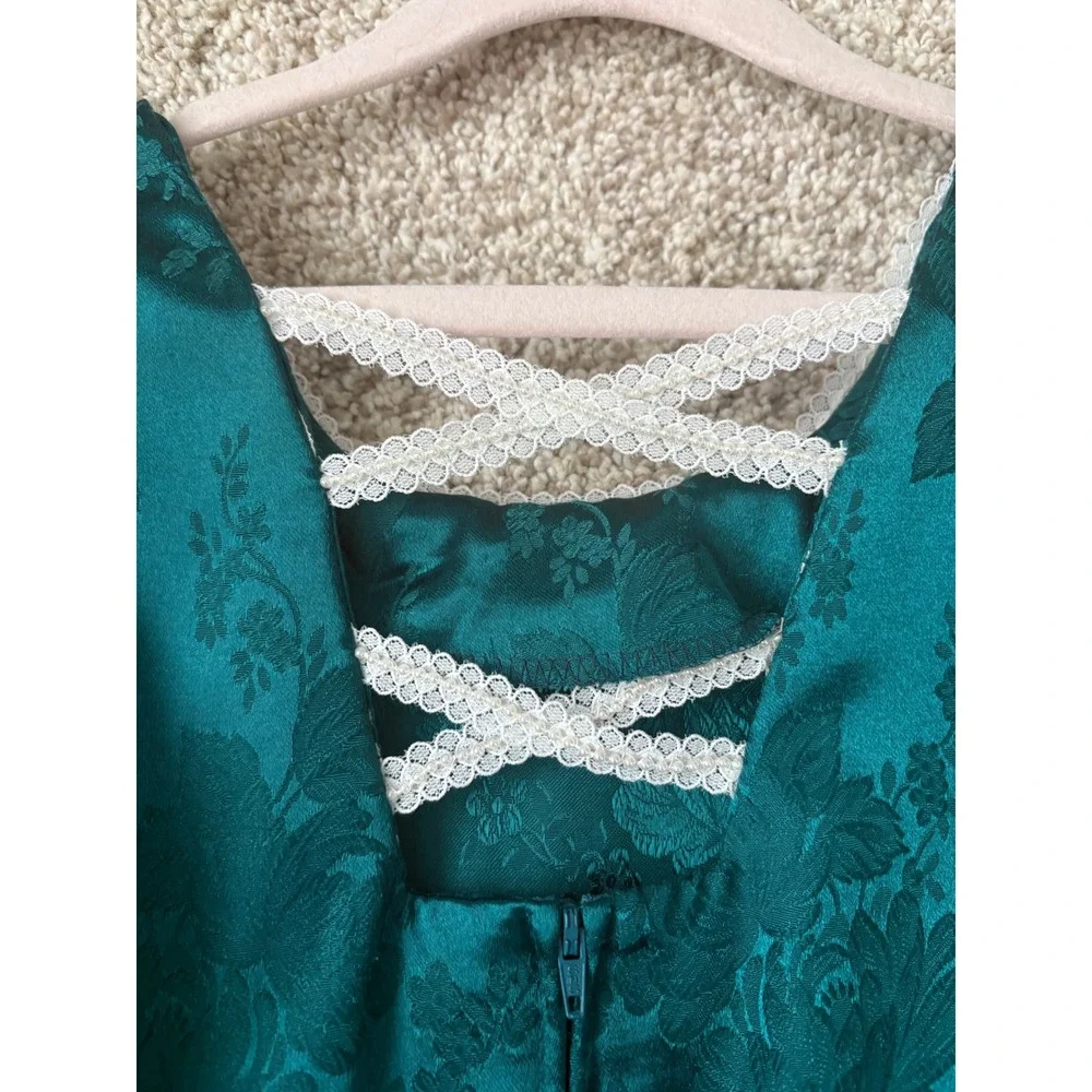 Vintage Disorderly Kids Emerald Green Floral Jacquard Dress Girls14 Made in USA